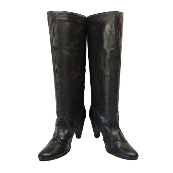 Progetto Black Leather Knee High Pull On Boots Women's Size 38 US Size 7.5 - Picture 4 of 8
